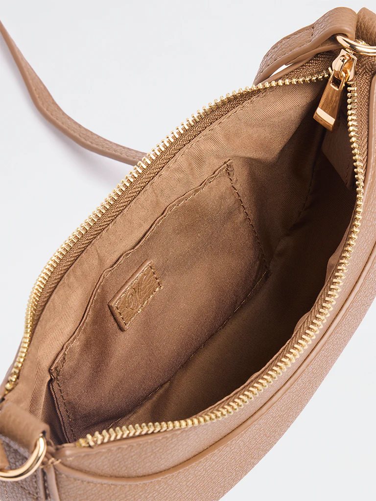 Westside Brown Textured Crescent Sling Bag - Image 4