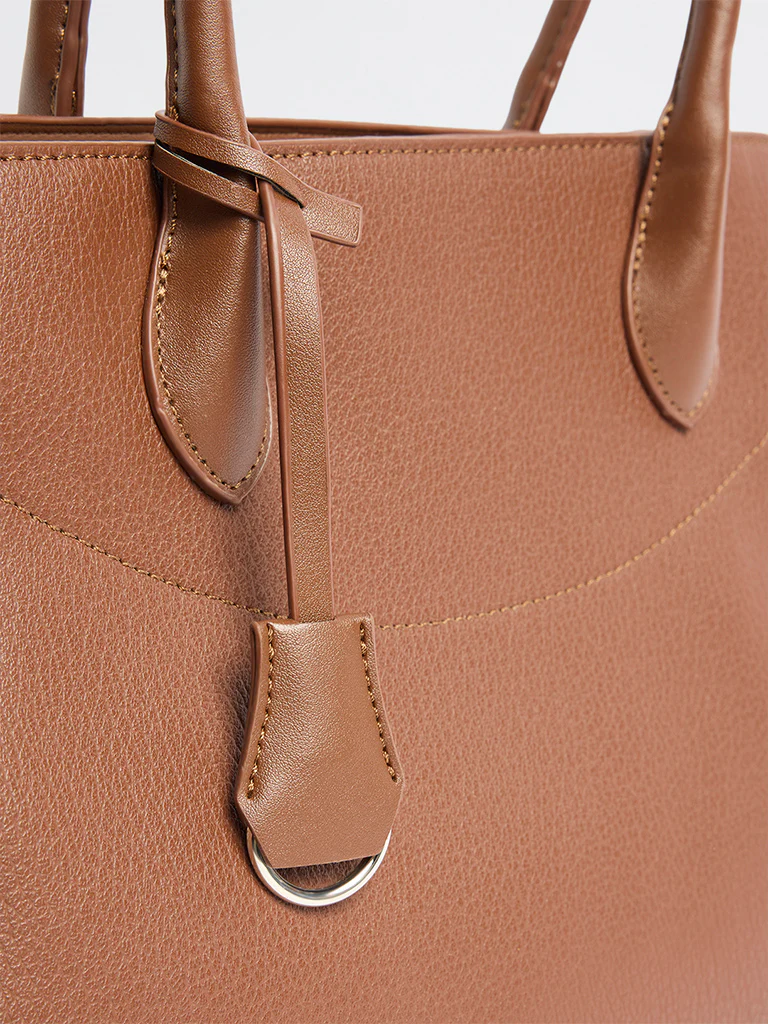 Westside Brown Textured Tote Bag - Image 4