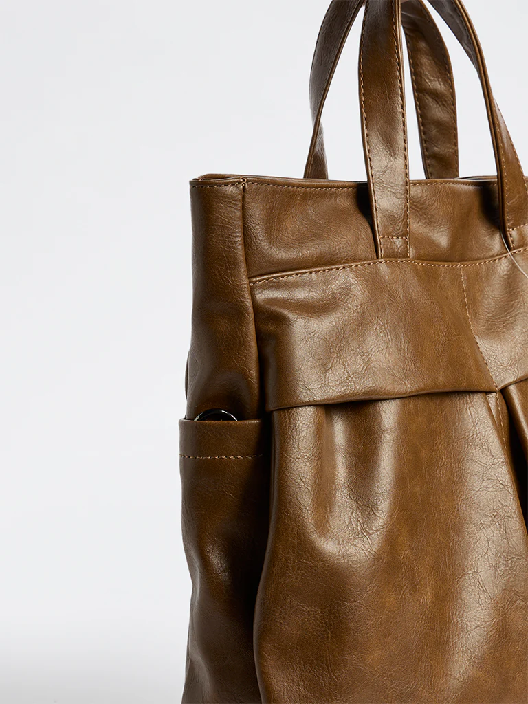 Westside Brown Textured Tote Bag - Image 3