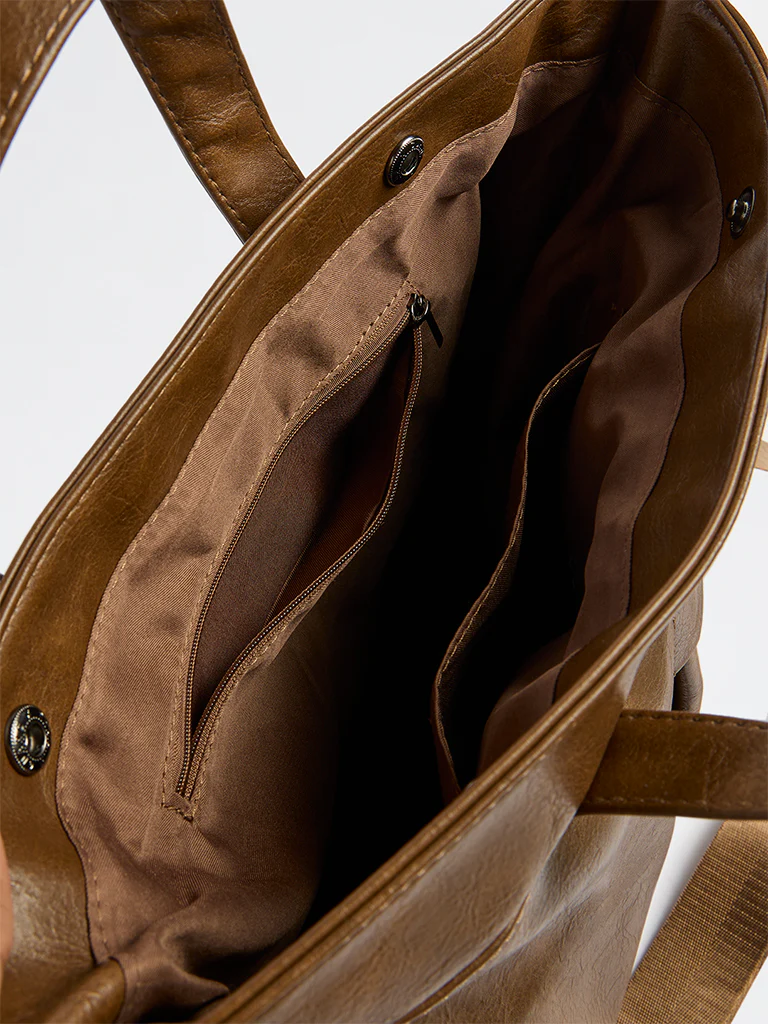 Westside Brown Textured Tote Bag - Image 4
