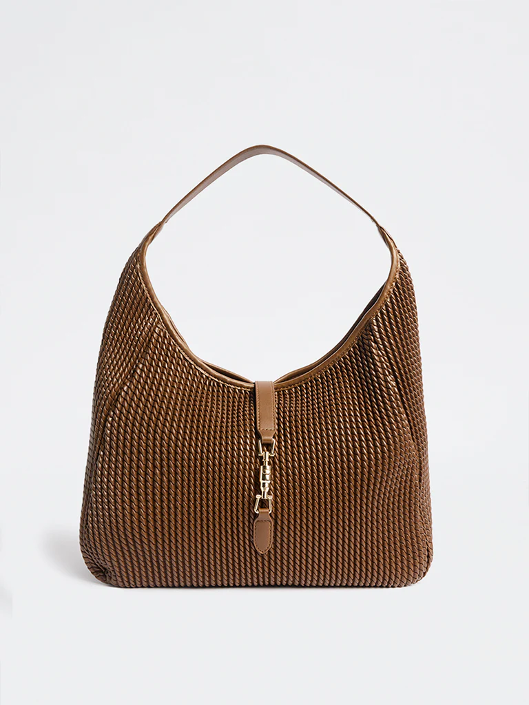 Westside Brown Woven-Textured Hobo Bag