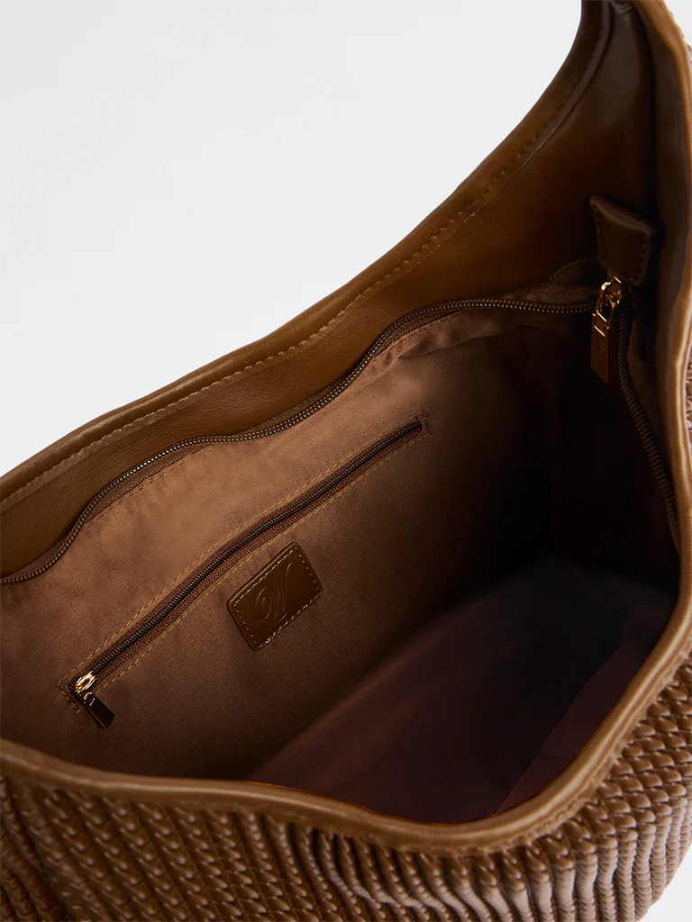 Westside Brown Woven-Textured Hobo Bag - Image 3