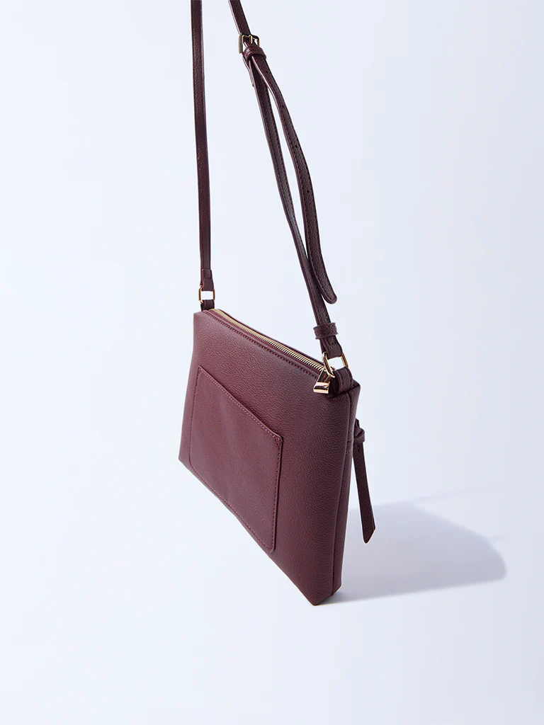 Westside Burgundy Textured Sling Bag - Image 2
