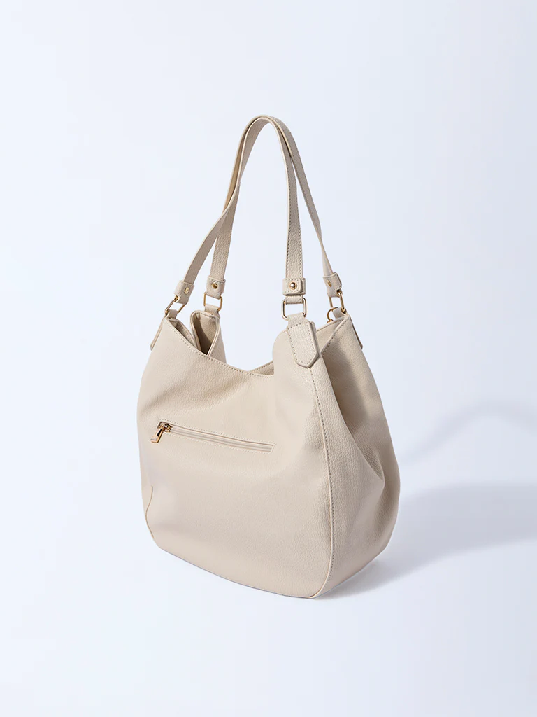 Westside Cream Shoulder Bag with Bag Charm - Image 3