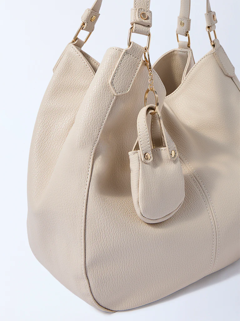 Westside Cream Shoulder Bag with Bag Charm - Image 4