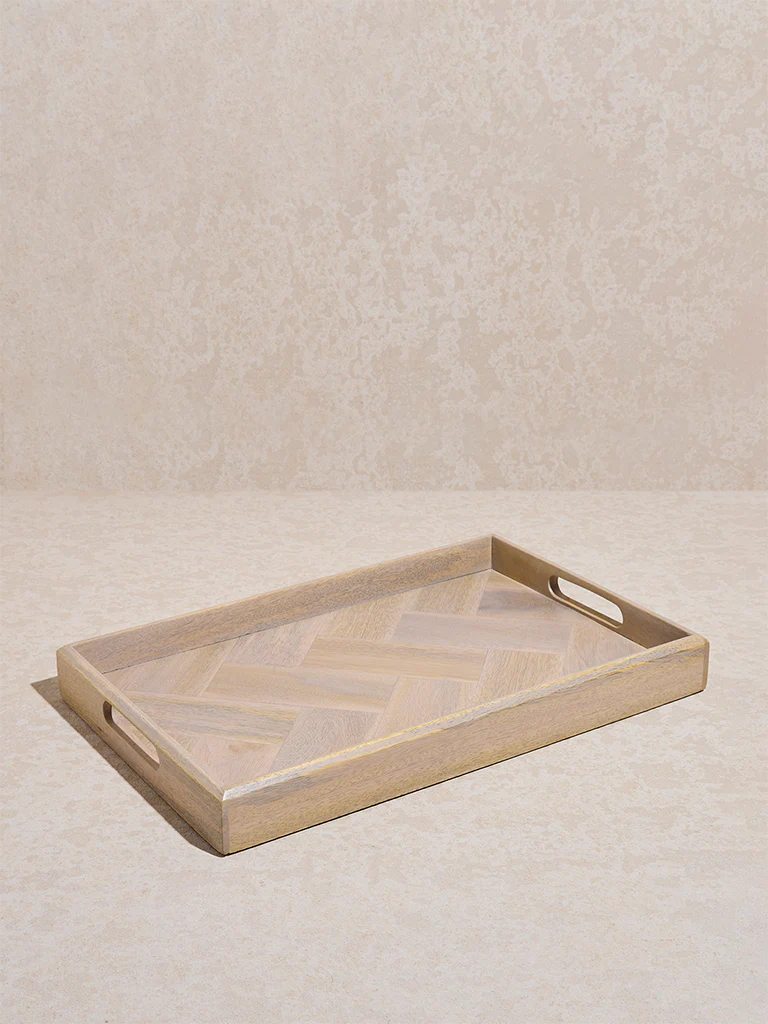 Westside Home Beige Chevron Design Wooden Tray - Large - Image 2