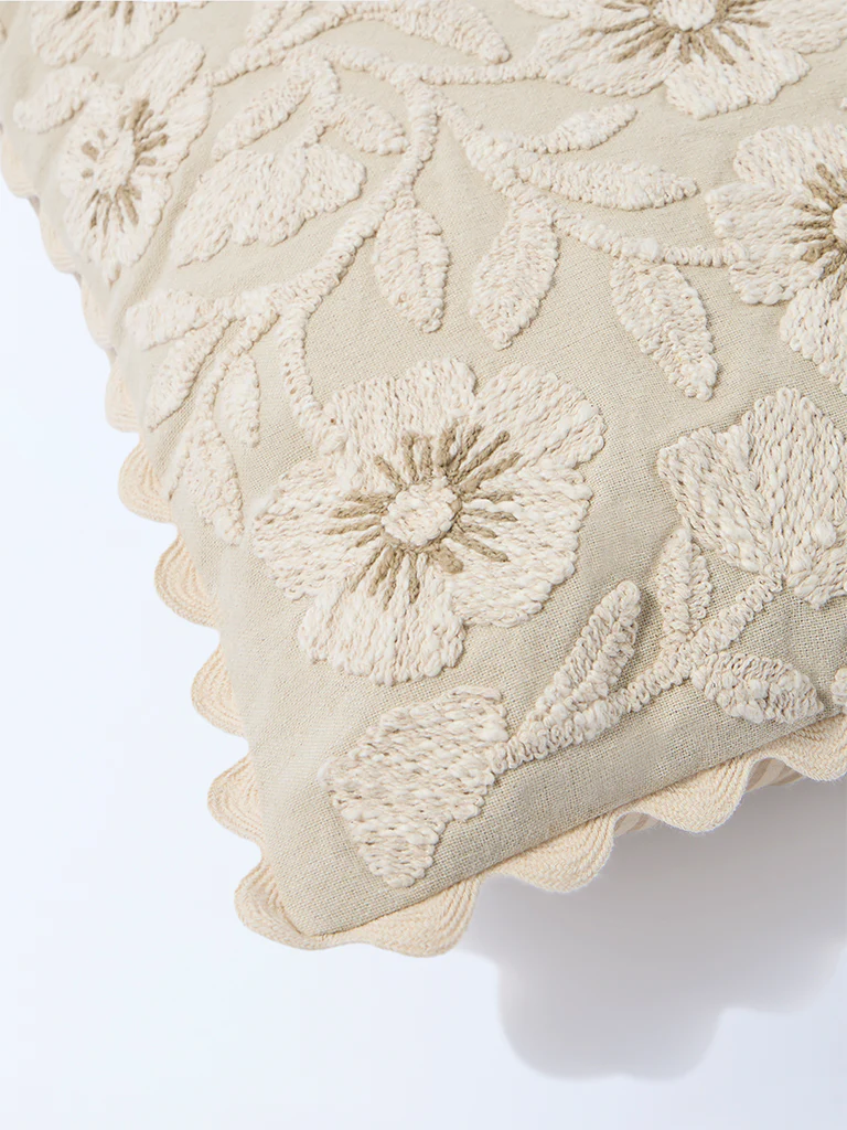 Westside Home Beige Dori Floral Embroidered Cushion Cover - Image 3