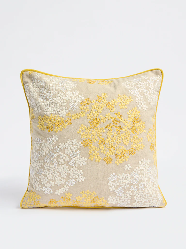 Westside Home Beige Floral Embroidered Cushion Cover