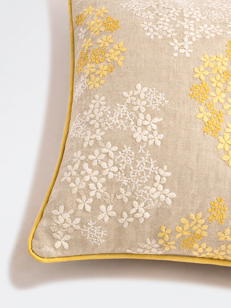 Westside Home Beige Floral Embroidered Cushion Cover - Image 3