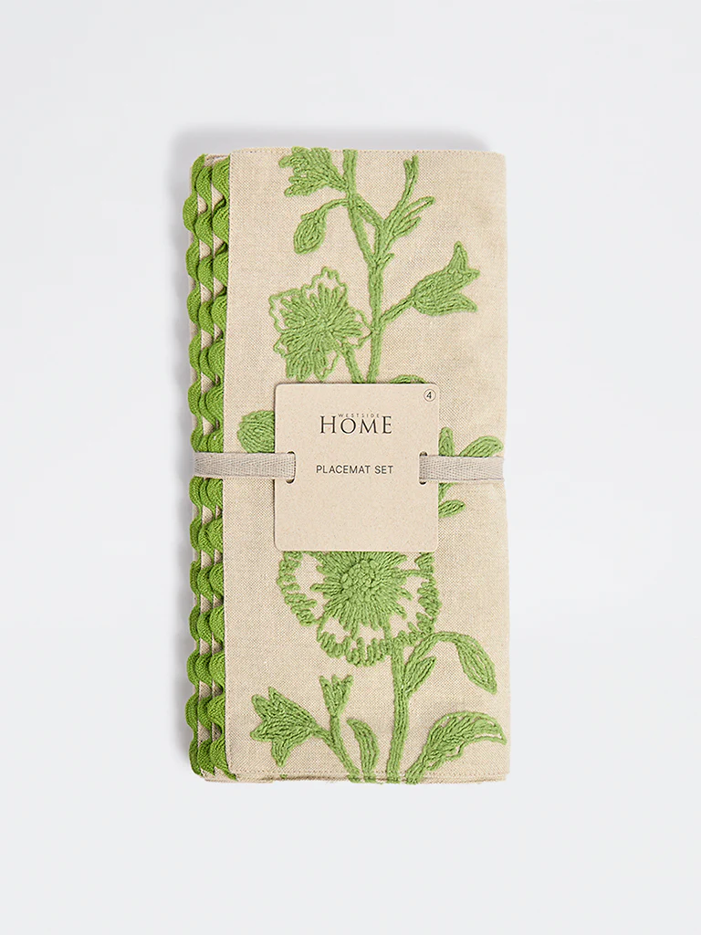 Westside Home Beige Floral Embroidered Placemats (Set of 4) - Image 2