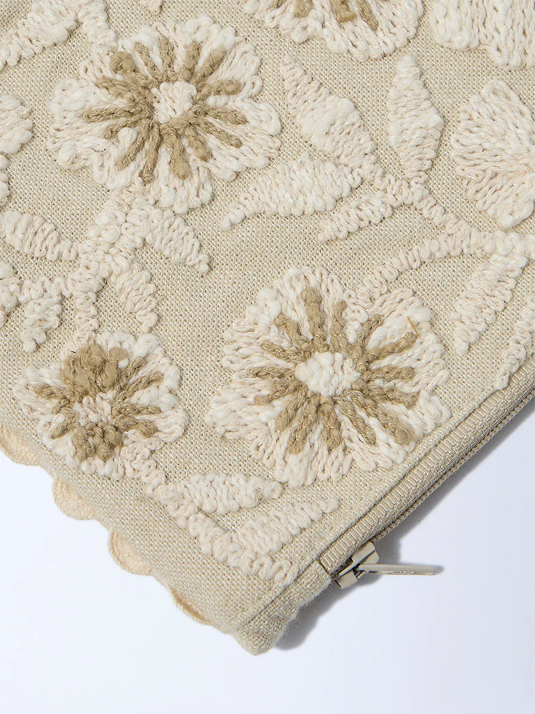 Westside Home Beige Floral Embroidered Pouch - Image 3