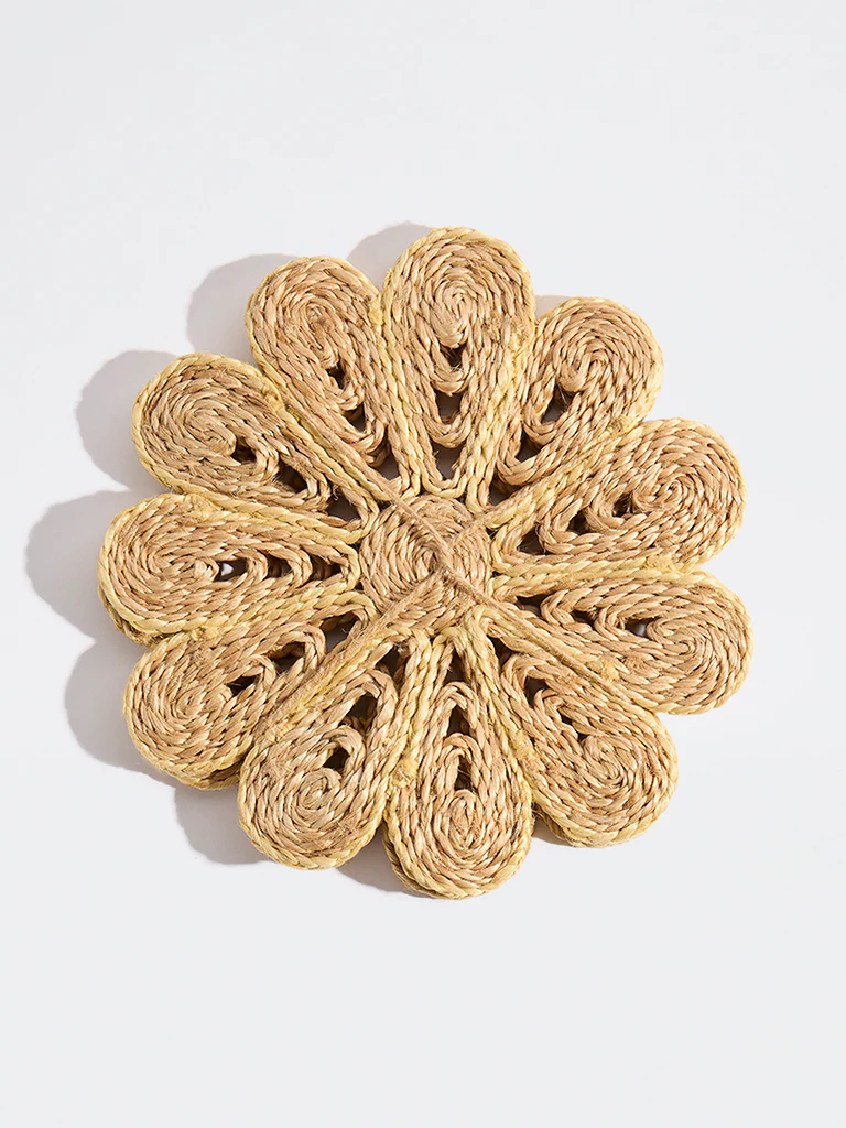 Westside Home Beige Floral Jute-Textured Trivets (Set of 2) - Image 2