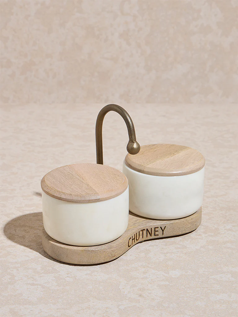 Westside Home Beige Marble Chutney Bowl (Set of 2) - Image 2