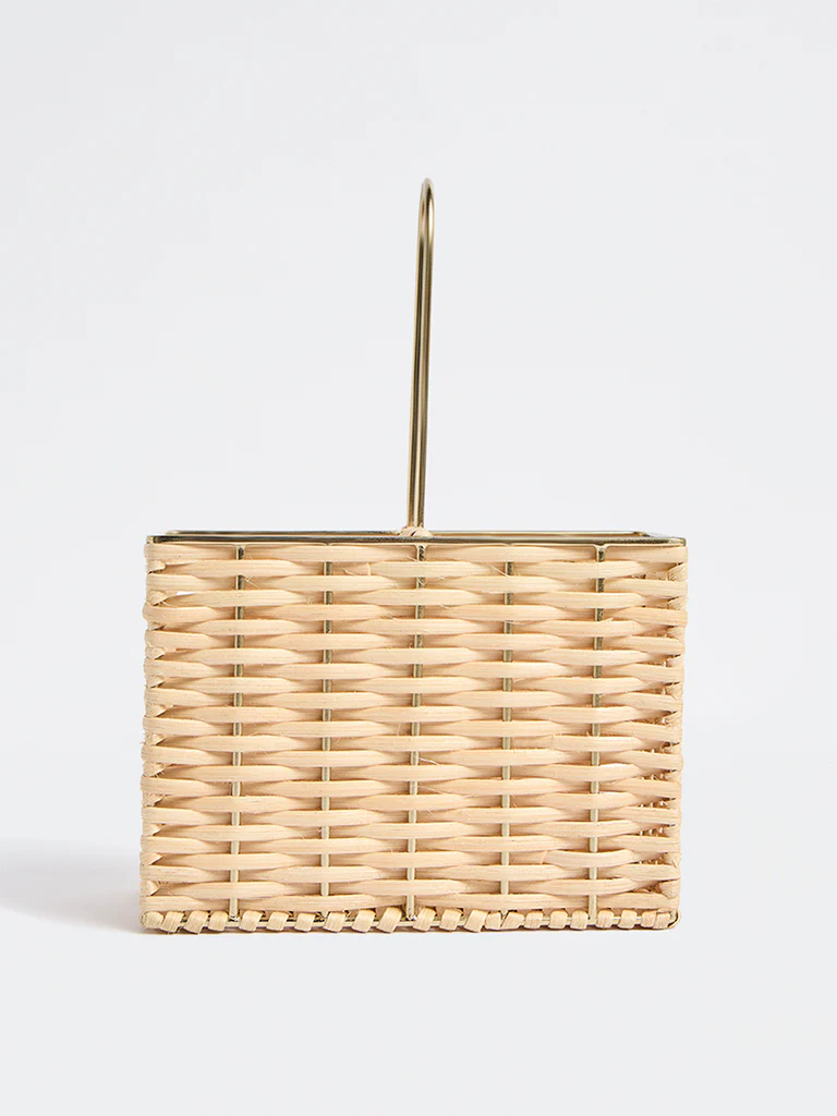 Westside Home Beige Rattan Woven Cutlery Holder