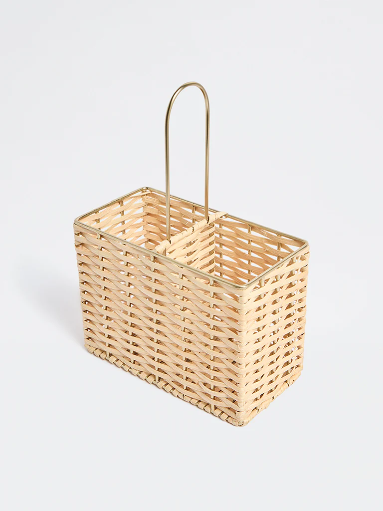 Westside Home Beige Rattan Woven Cutlery Holder - Image 2