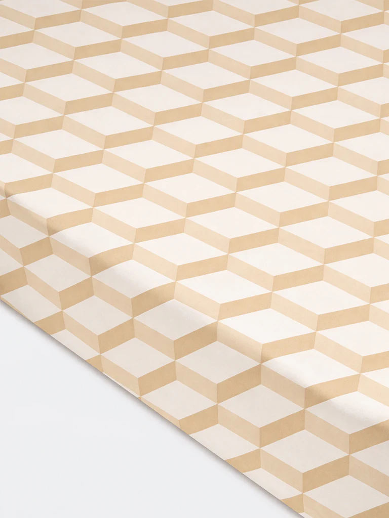 Westside Home Beige Rhombus Printed Fitted King Bed Sheet Set - Image 2