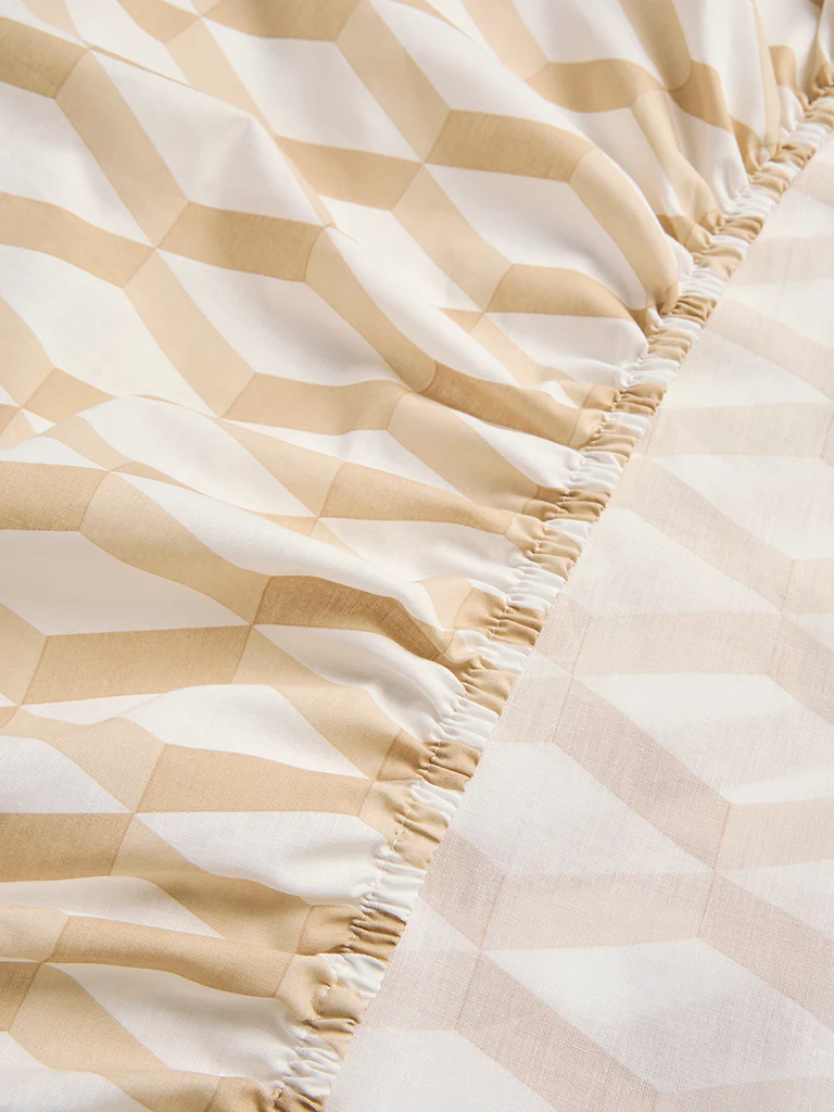 Westside Home Beige Rhombus Printed Fitted Queen Bed Sheet Set - Image 3