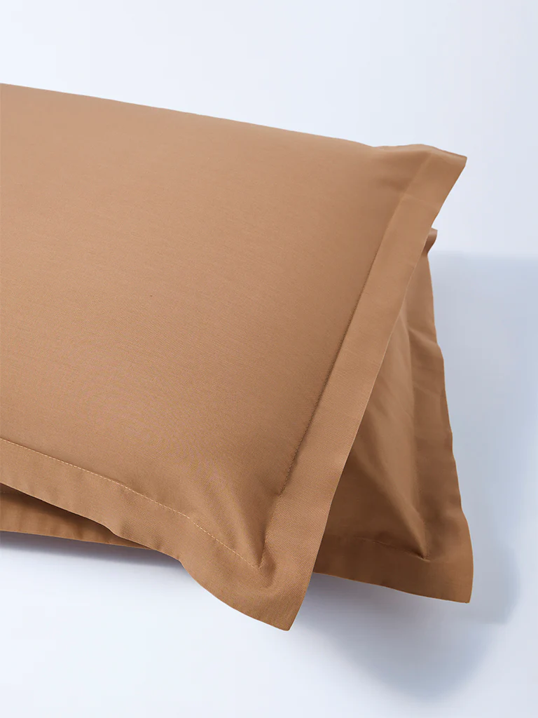 Westside Home Beige Solid Pillowcase (Set of 2) - Image 2