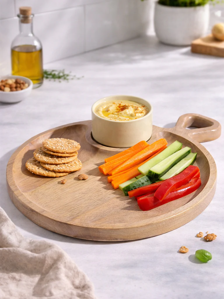 Westside Home Beige Wooden Chip and Dip with Bowl