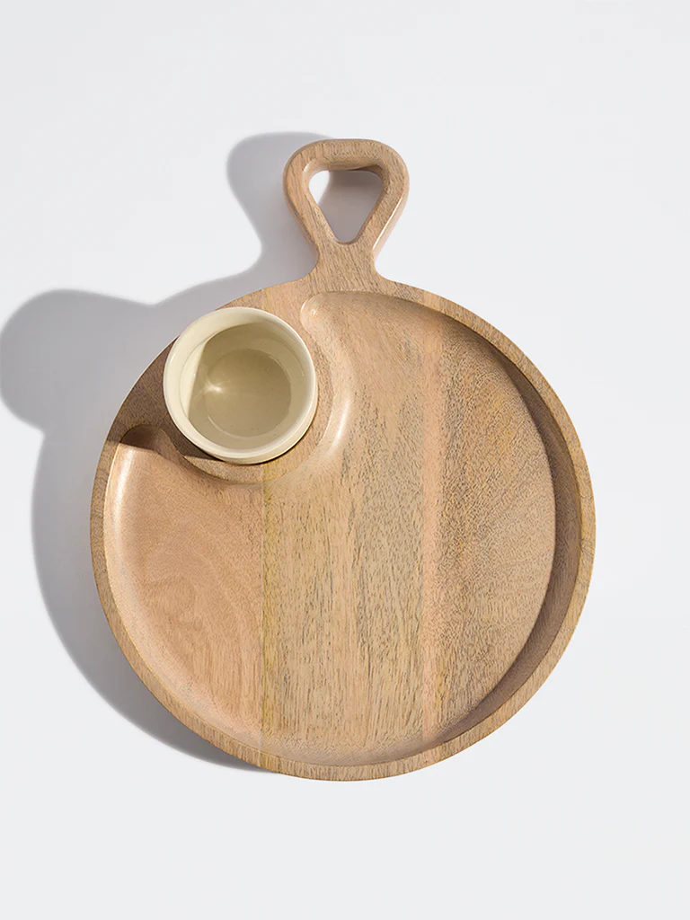 Westside Home Beige Wooden Chip and Dip with Bowl - Image 2