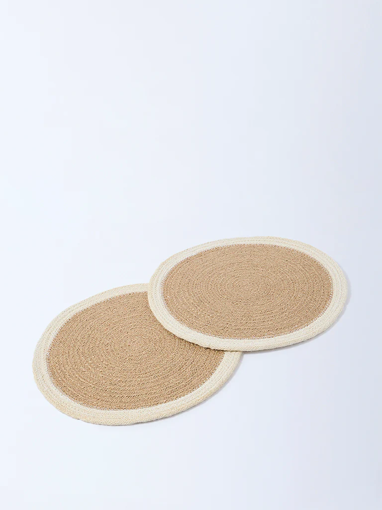 Westside Home Beige Woven-Textured Placemats (Set of 2) - Image 2