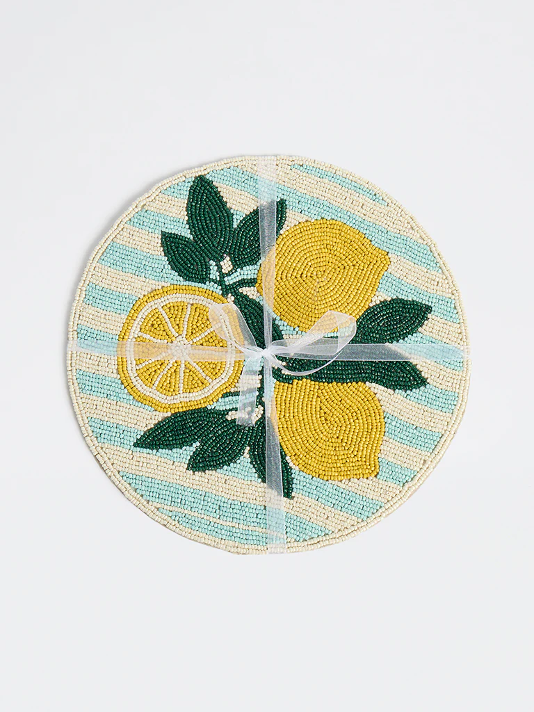 Westside Home Blue and Yellow Lemon Beaded Placemat