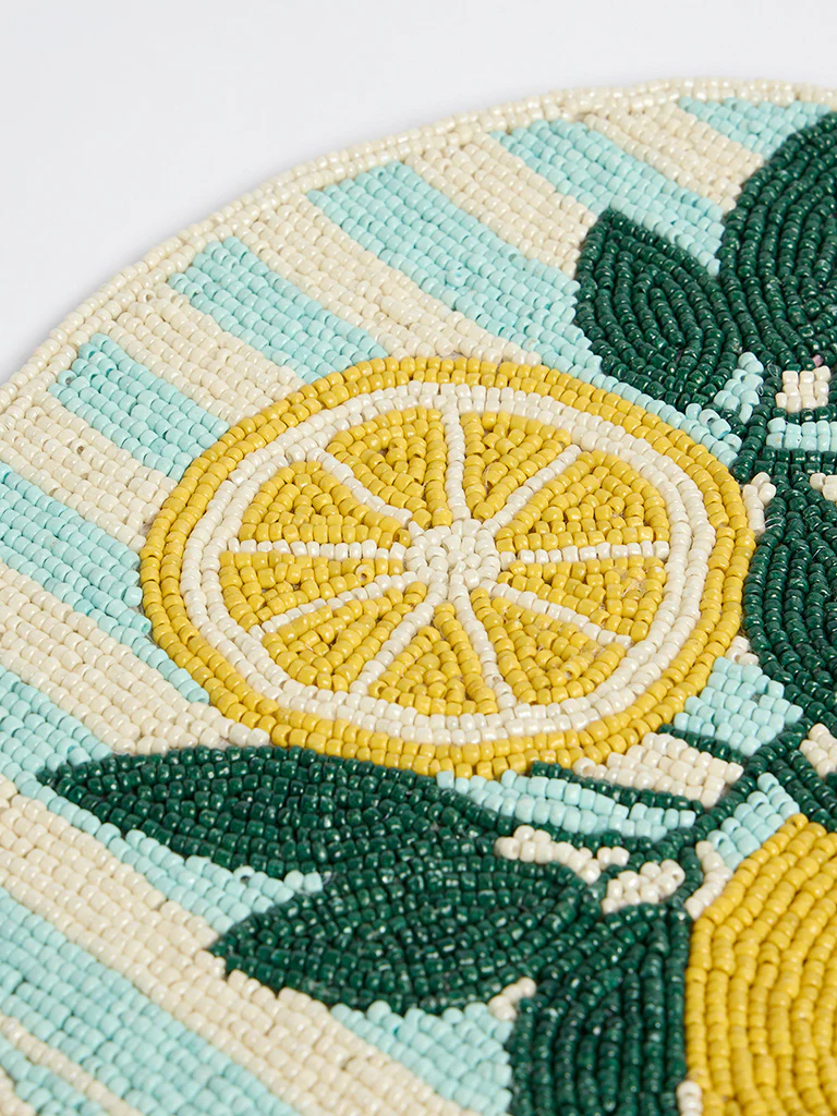 Westside Home Blue and Yellow Lemon Beaded Placemat - Image 3