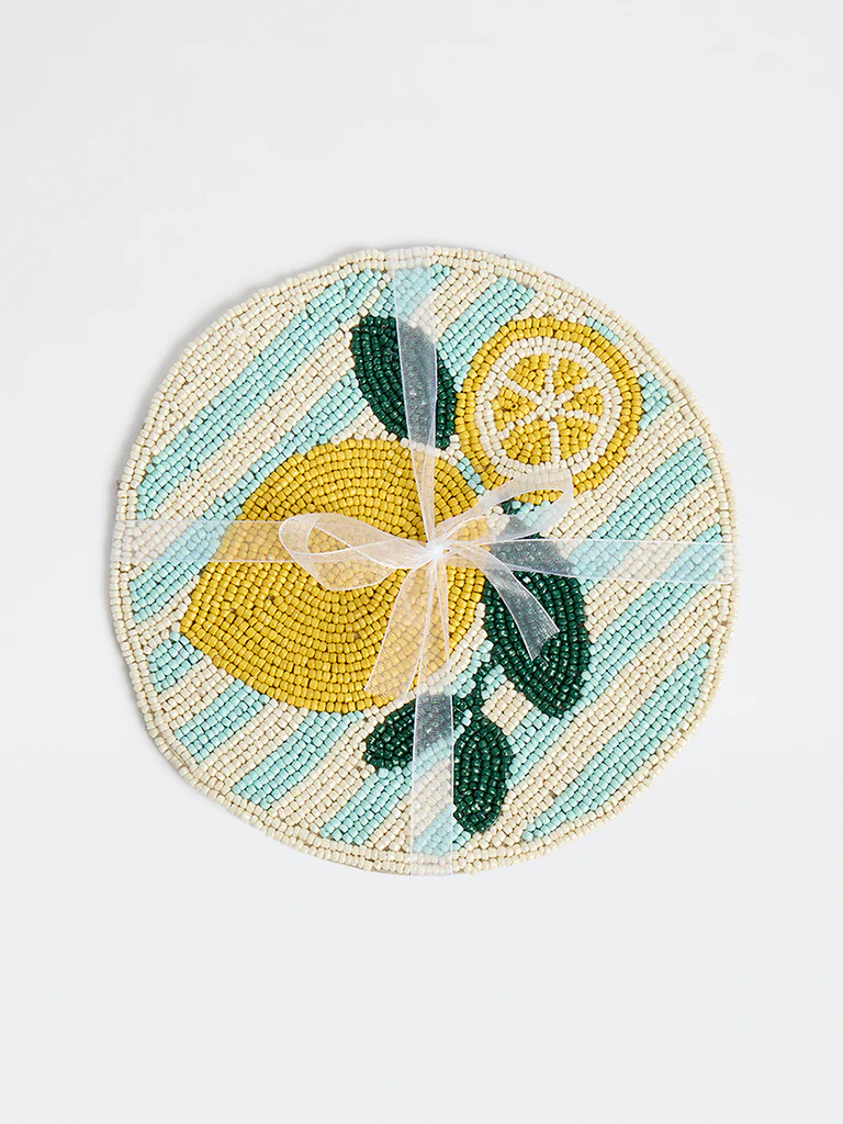 Westside Home Blue and Yellow Lemon Beaded Trivet