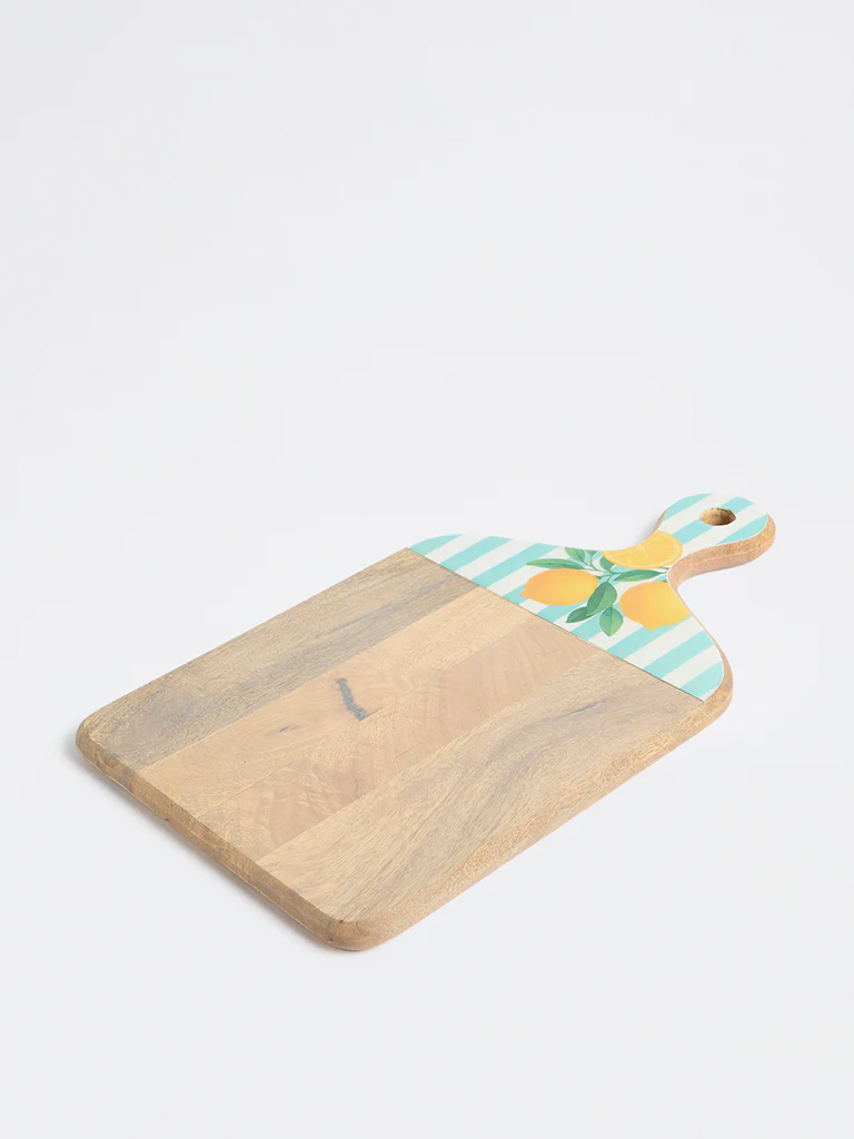 Westside Home Blue and Yellow Lemon Design Wooden Chopper - Image 2