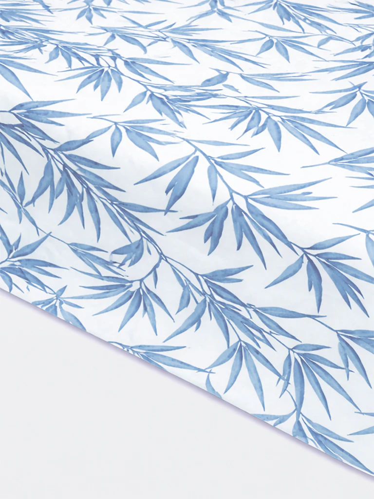 Westside Home Blue Bamboo Leaf Printed King Bed Sheet Set - Image 3