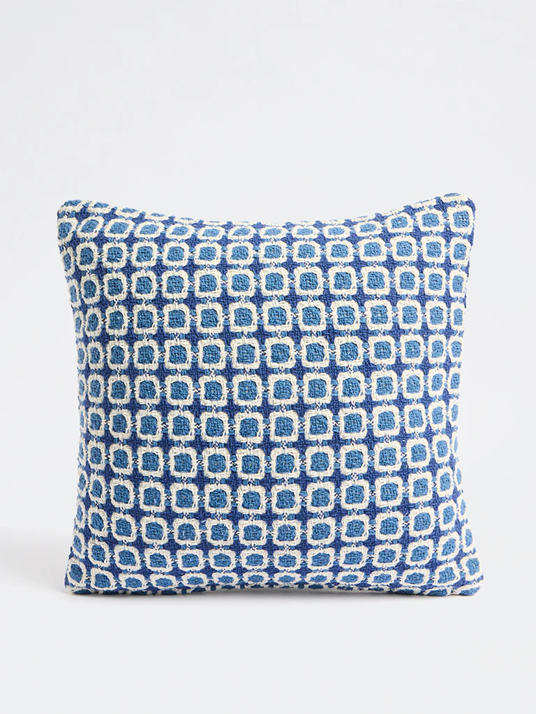 Westside Home Blue Checkered Embroidered Cushion Cover - Image 3