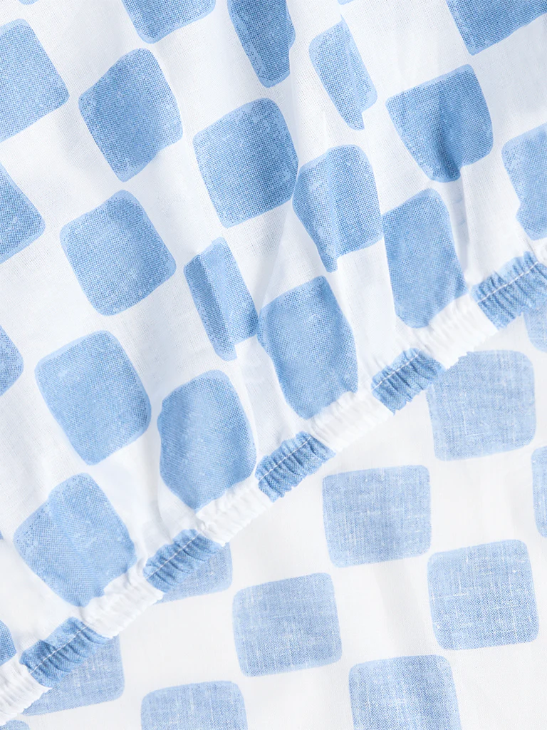 Westside Home Blue Checkered Fitted Queen Bed Sheet Set - Image 4