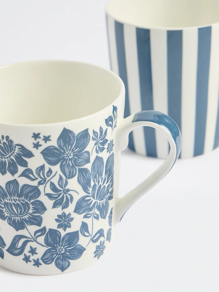 Westside Home Blue Floral And Striped Mugs (Set of 2) - Image 3