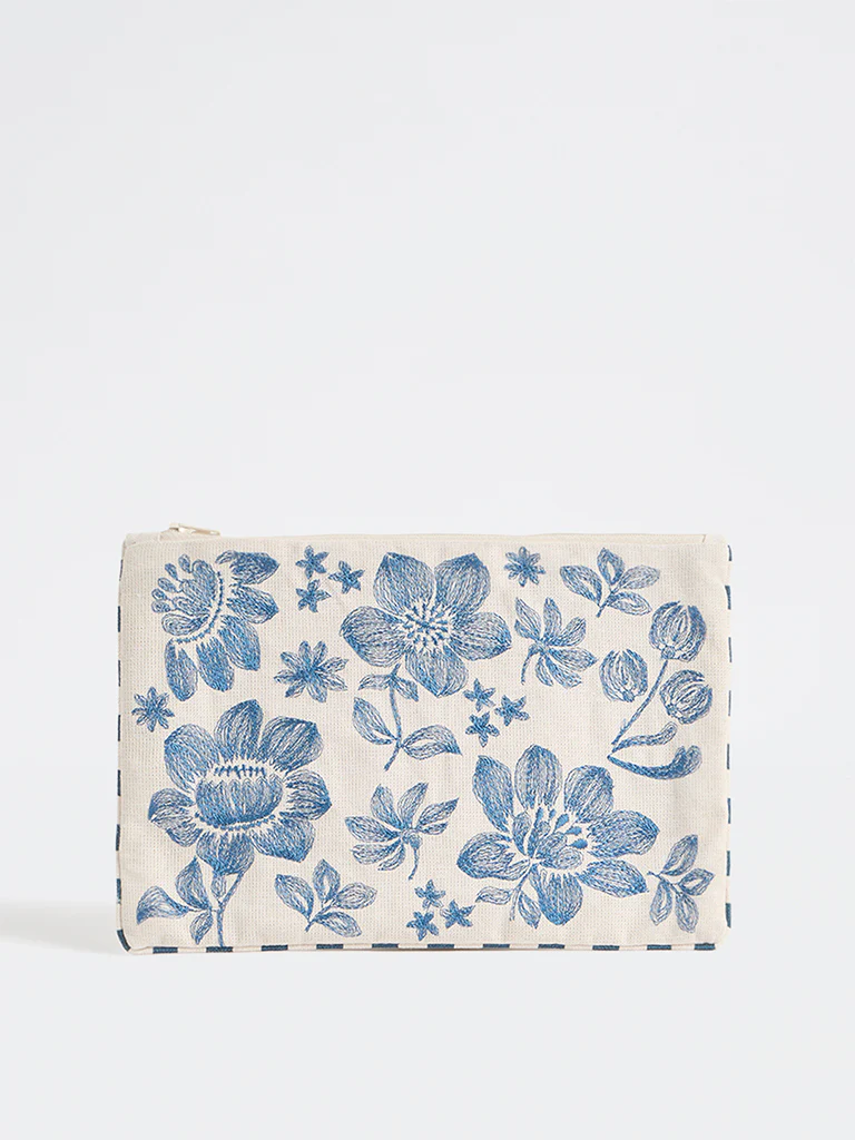 Westside Home Blue Floral Embroidered Pouch