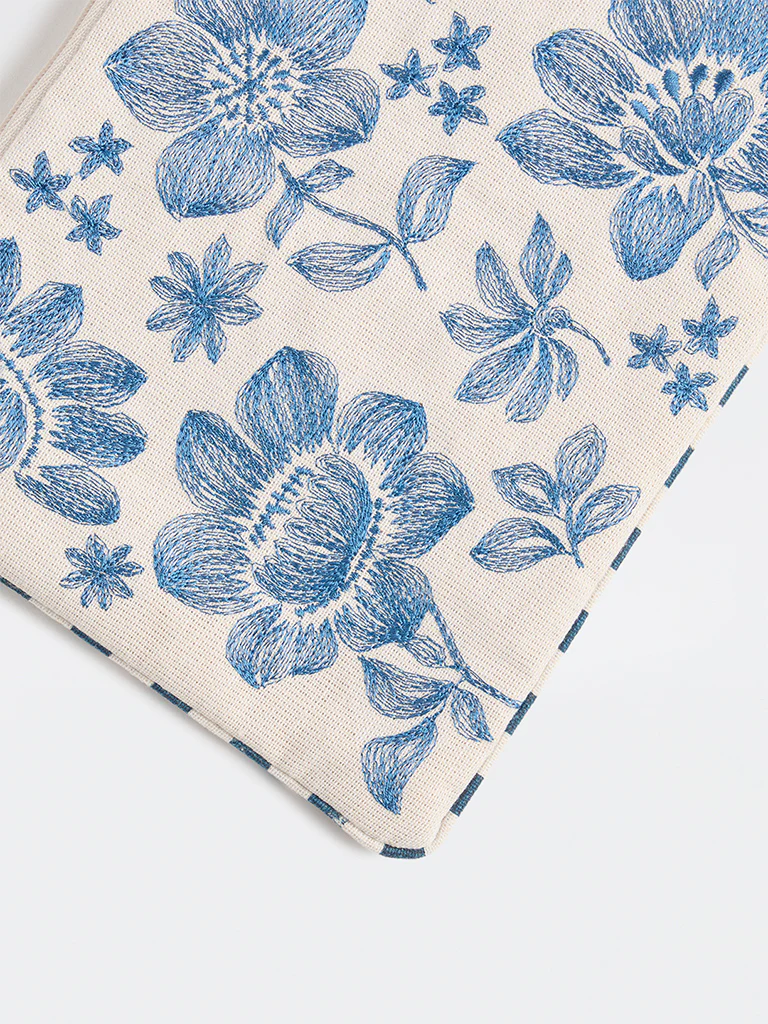 Westside Home Blue Floral Embroidered Pouch - Image 3