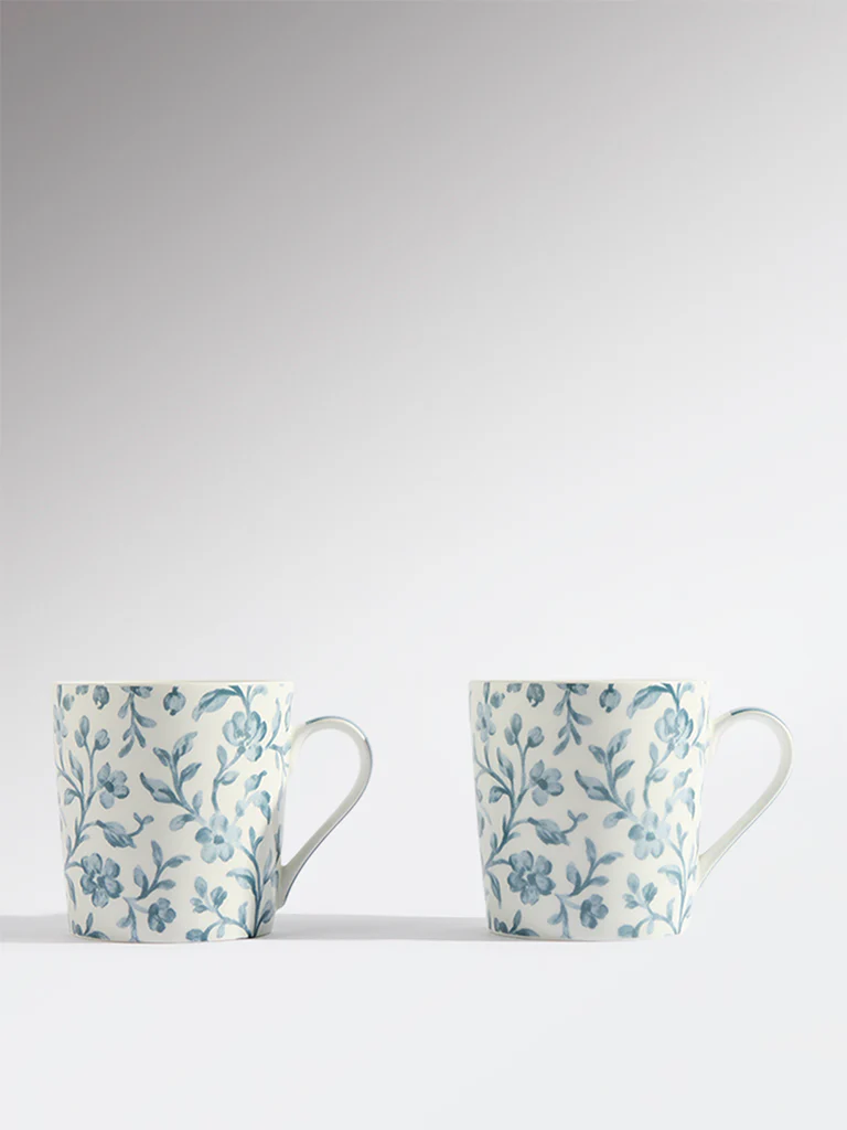Westside Home Blue Floral Pattern Devonia Mugs (Set of 2)