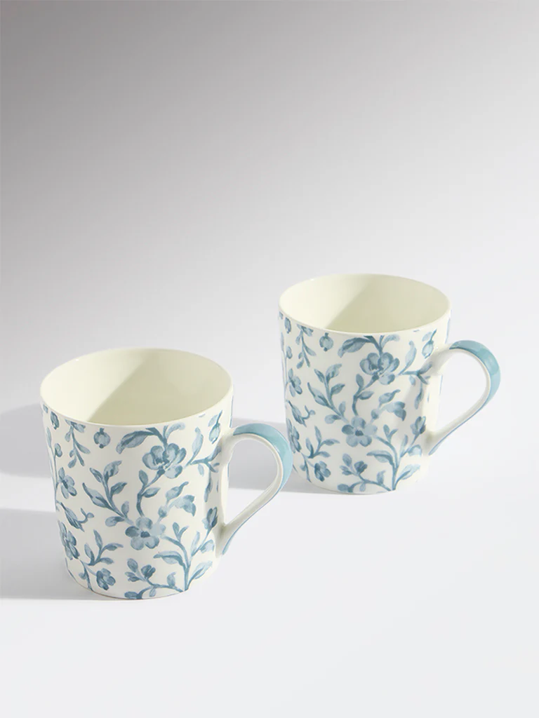 Westside Home Blue Floral Pattern Devonia Mugs (Set of 2) - Image 2