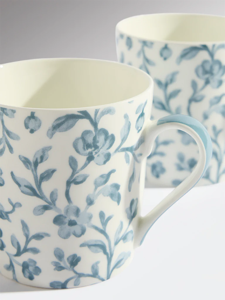 Westside Home Blue Floral Pattern Devonia Mugs (Set of 2) - Image 3