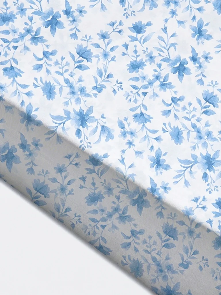 Westside Home Blue Floral Pattern Queen Bed Sheet Set - Image 3
