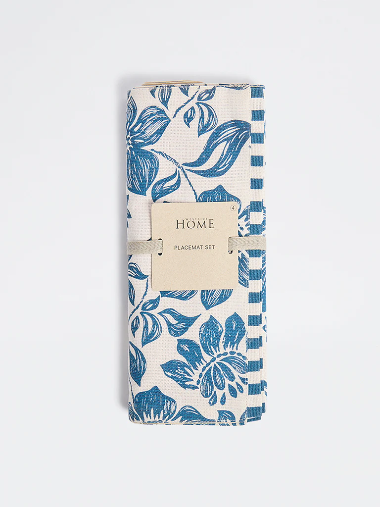 Westside Home Blue Floral Printed Placemats (Set of 4) - Image 2