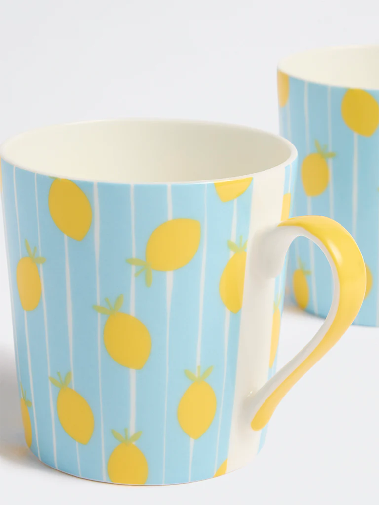Westside Home Blue Lemon Design Mugs - (Set of 2) - Image 3