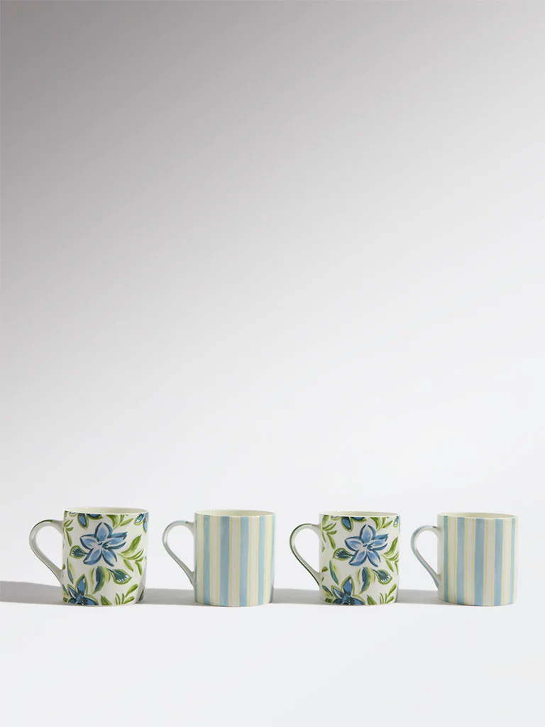Westside Home Blue Printed Mugs - (Set of 4) - Image 2