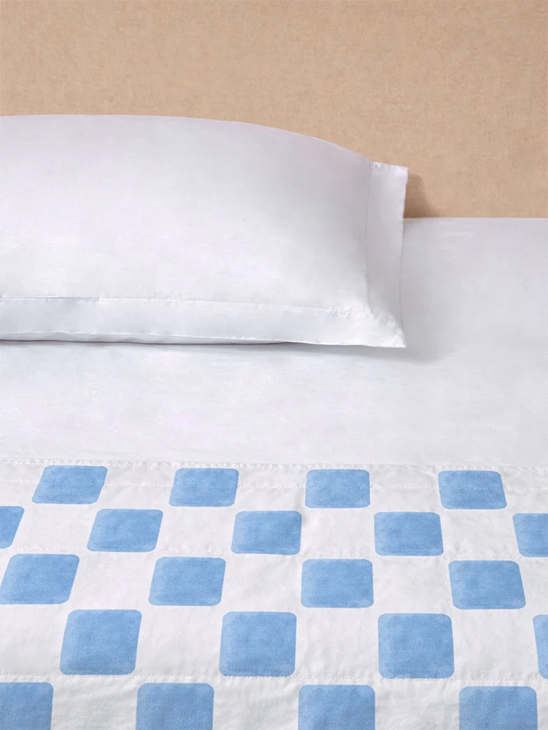 Westside Home Blue Printed Reversible Queen Bed Comforter - Image 2