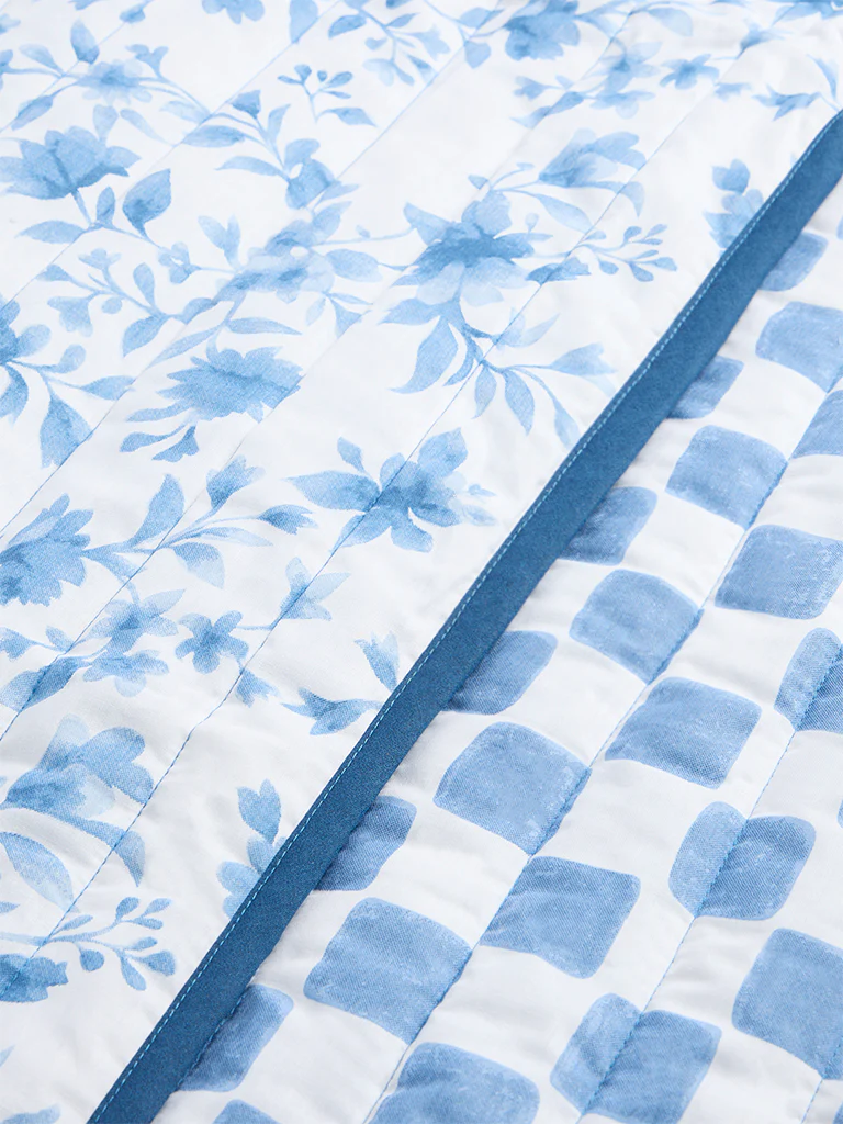 Westside Home Blue Printed Reversible Single Bed Comforter - Image 4