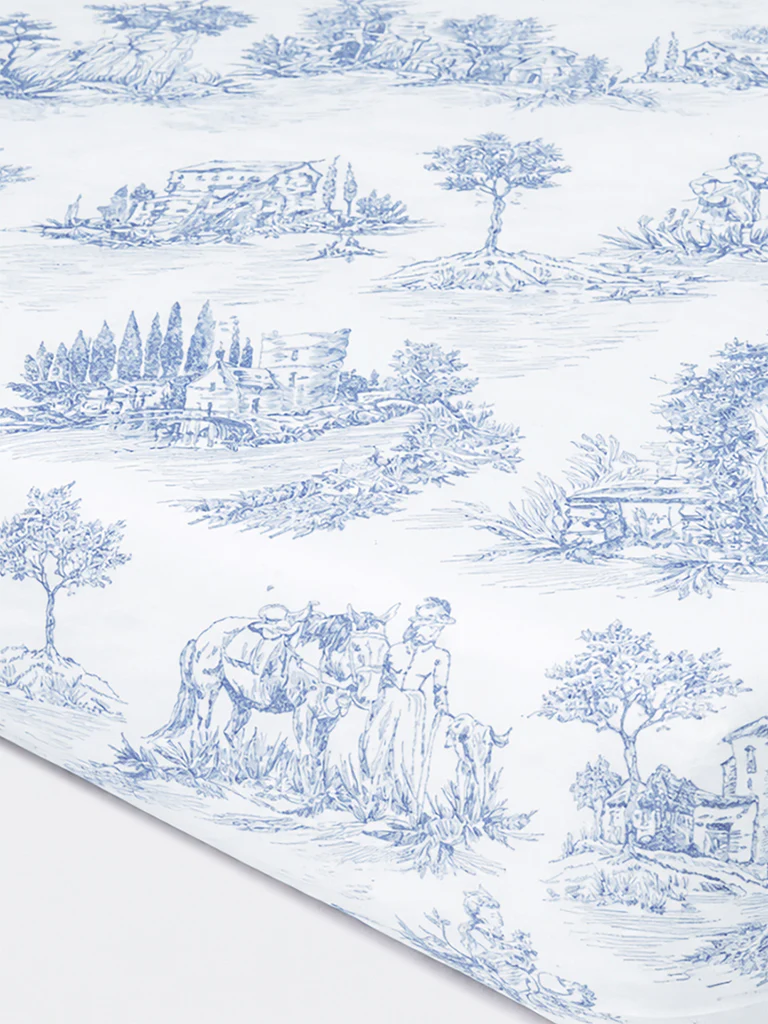Westside Home Blue Toile Printed King Bed Sheet Set - Image 3