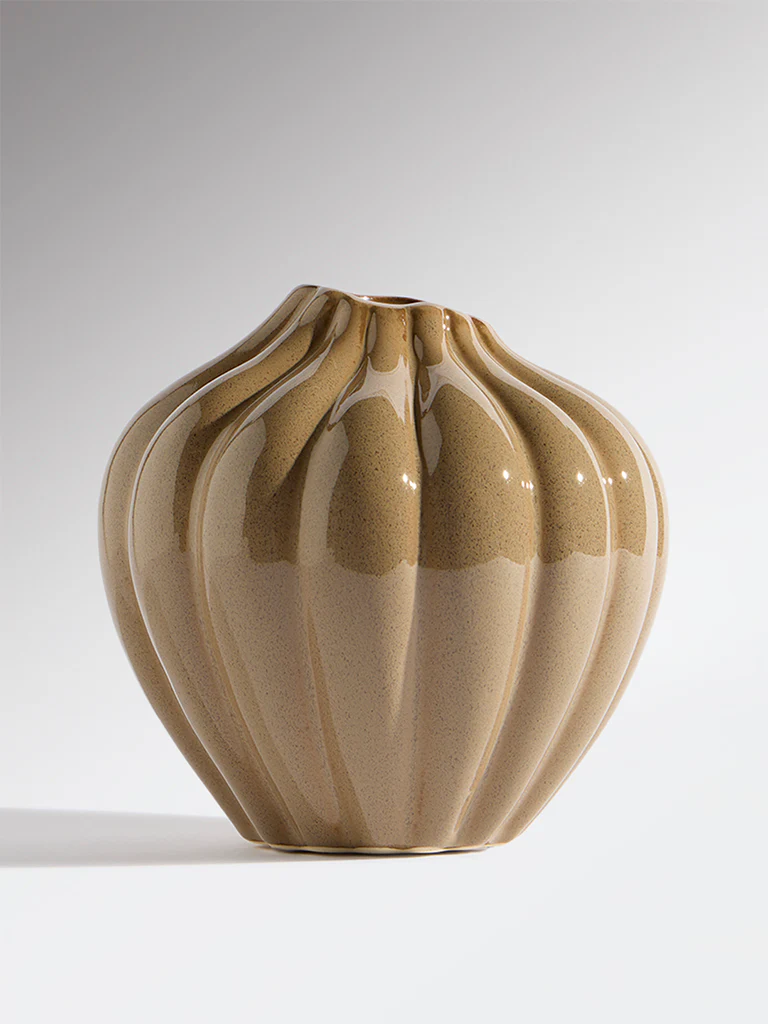 Westside Home Brown Ceramic Striped Vase - Large