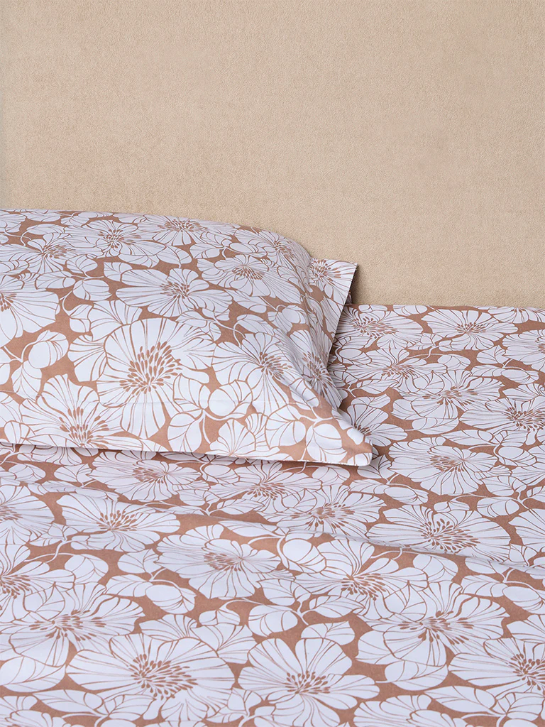 Westside Home Brown Floral Pattern King Bed Sheet Set