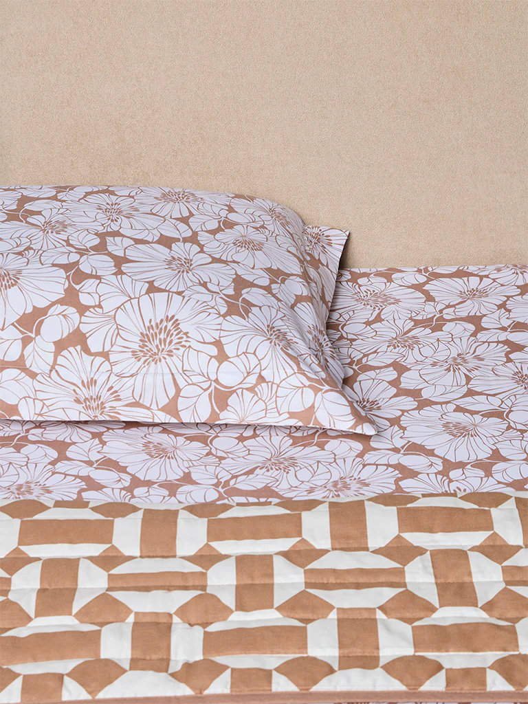 Westside Home Brown Floral Reversible Quilted Single Bed Comforter