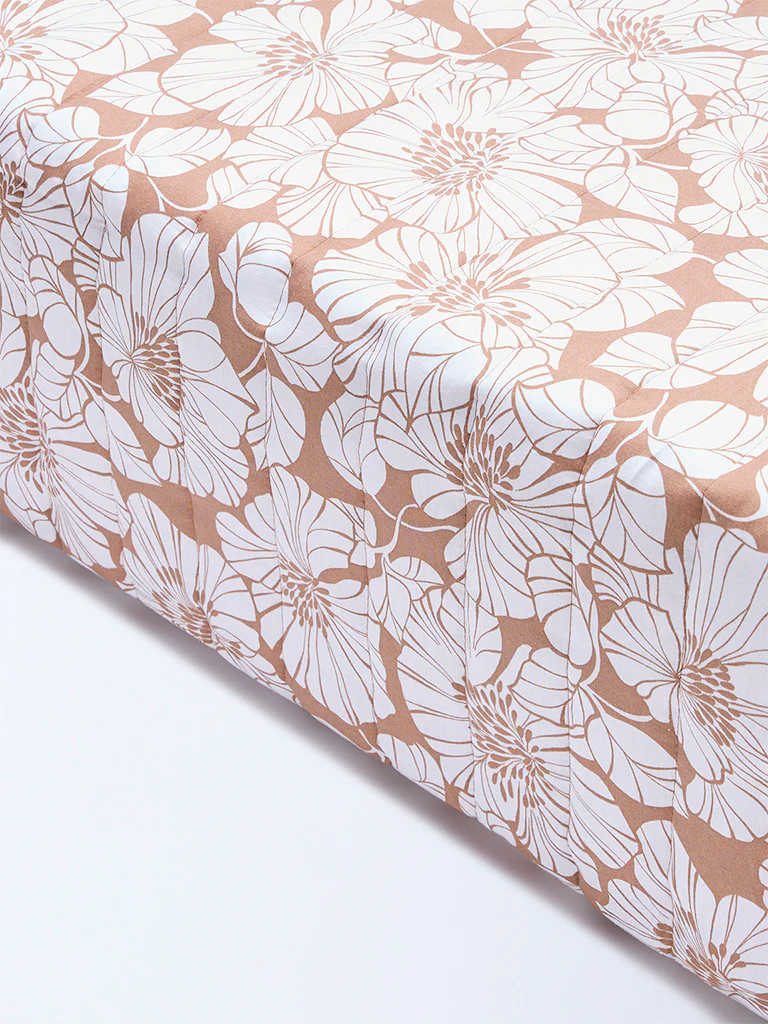 Westside Home Brown Floral Reversible Quilted Single Bed Comforter - Image 2