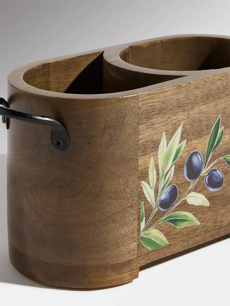 Westside Home Brown Floral Wooden Oval Caddy - Image 4